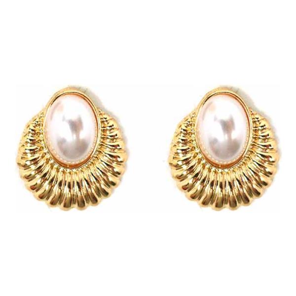 METAL WITH PEARL POST EARRINGS