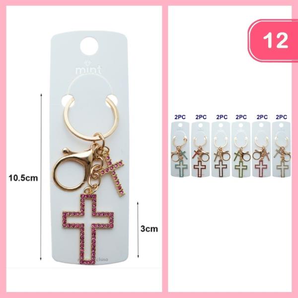RHINESTONE CROSS KEYCHAIN (12 UNITS)