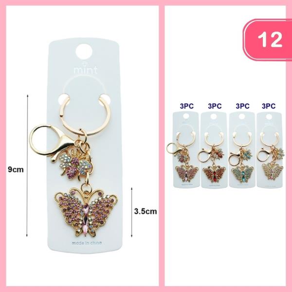 RHINESTONE BUTTERFLY KEYCHAIN (12 UNITS)