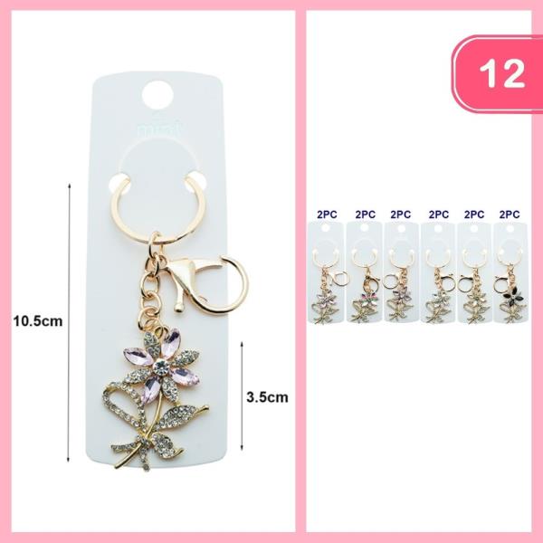 RHINESTONE FLOWER KEYCHAIN (12 UNITS)