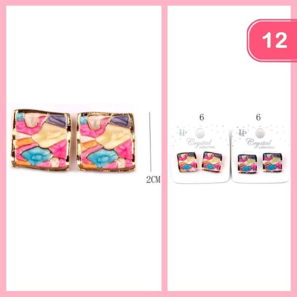 COLORFUL SQUARE POST EARRINGS (12 UNITS)