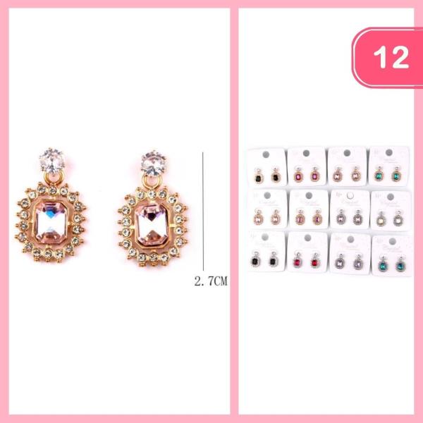 RHINESTONE POST DANGLE EARRINGS (12 UNITS)
