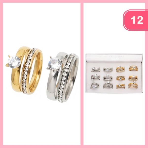 STAINLESS STEEL RHINESTONE STACKABLE RING (12 UNITS)