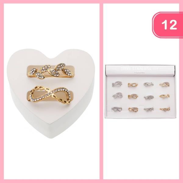 STAINLESS STEEL RHINESTONE INFINITY LEAF STACKABLE RING (12 UNITS)