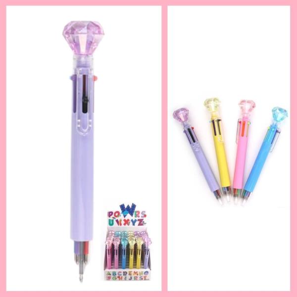6 COLOR MULTI PEN WITH DIAMOND SHAPED TOPPER (36 UNITS)