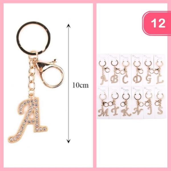 RHINESTONE INITIAL KEYCHAIN (12 UNITS)