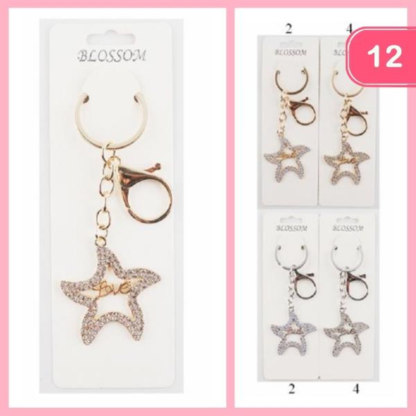 RHINESTONE STAR LOVE KEYCHAIN (12 UNITS)