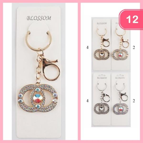 DOUBLE CIRCLE RHINESTONE KEYCHAIN (12 UNITS)