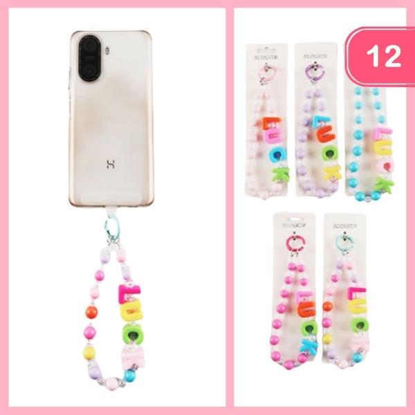 BEADED "LUCK " PHONE WRIST HOLDER (12 UNTIS)