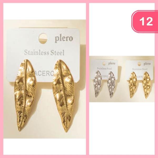 METAL FEATHER POST DANGLE EARRING (12 UNITS)