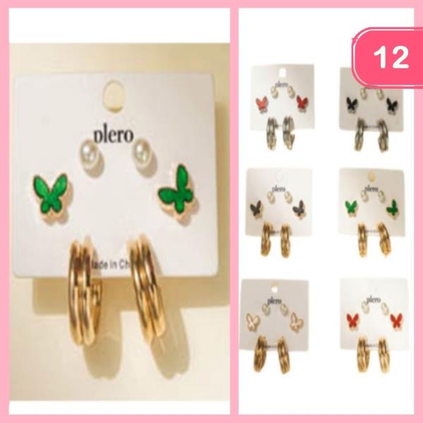 BUTTERFLY PEARL HOOP EARRINGS SET (12 UNITS)