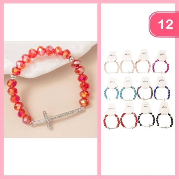 BEADED CROSS PENDANT BRACELET (12 UNITS)