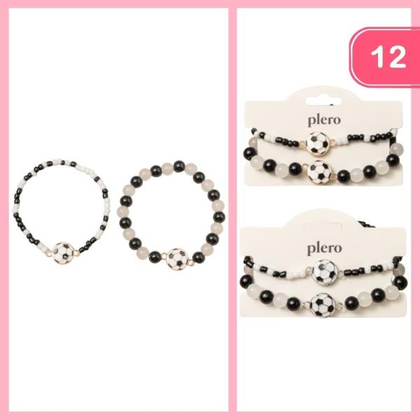 BEADED STACKABLE SOCCER PENDANT BRACELET (12 UNITS)