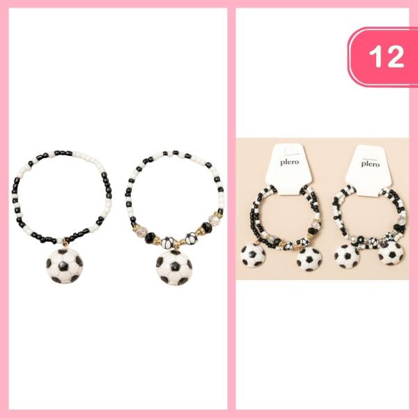 BEADED SOCCER BALL CHARM BEADED STACKABLE BRACELET (12 UNITS)