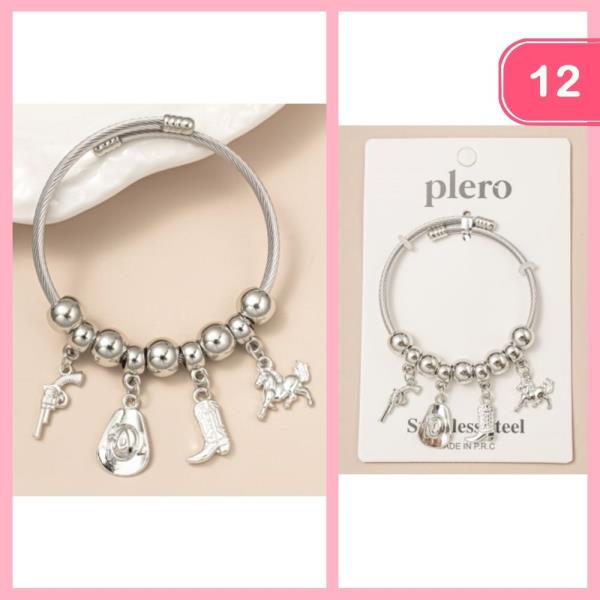STAINLESS STEEL WESTERN CHARM BRACELET (12 UNITS)