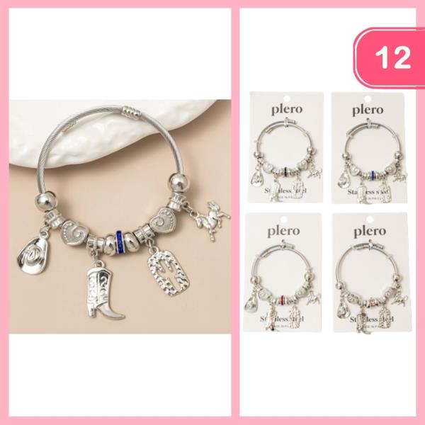 STAINLES STEEL WESTERN CHARM BRACELET (12 UNITS)