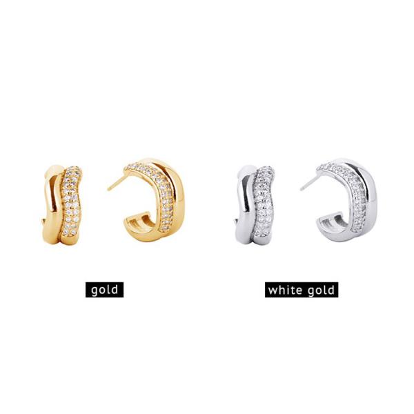 WATER RESISTANT PLATING 14K GOLD WHITE GOLD DIPPED POST HOOP CZ PAVED EARRING