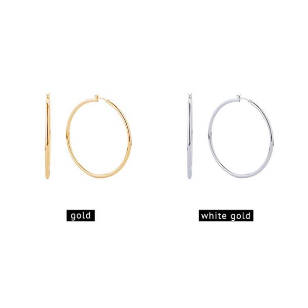 WATER RESISTANT PLATING 14K GOLD WHITE DIPPED PIN CATCH HOOP EARRING