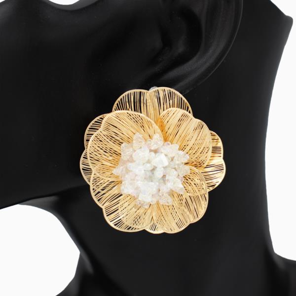 METAL FLORAL CLUSTER STATEMENT EARRING