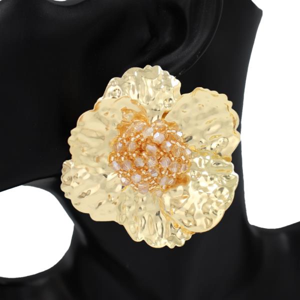 METAL CRYSTAL FLOWER CLUSTER STATEMENT EARRING