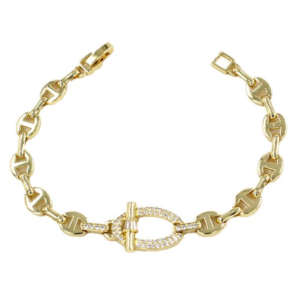 RHINESTONE PAVE TOGGLE CLASP LINK CHAIN FOLD-OVER CLASP LINK BRACELET.