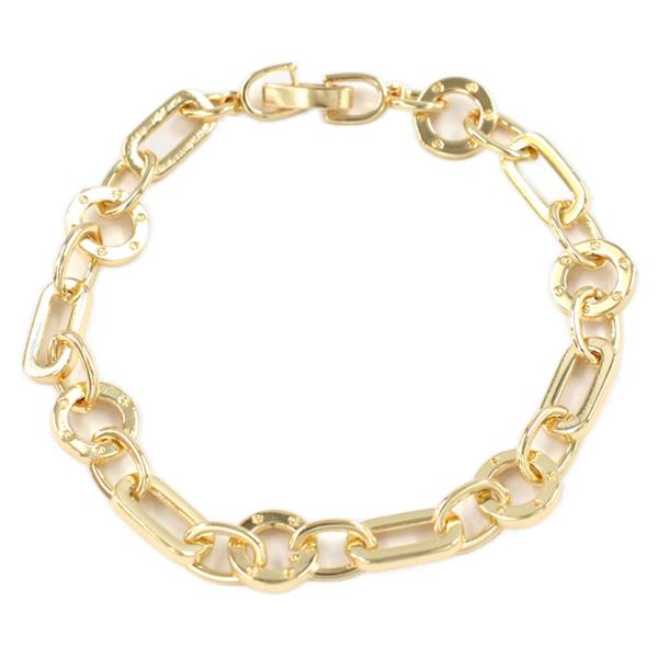 METAL ROUND OVAL LINK FOLD-OVER CLASP LINK BRACELET.
