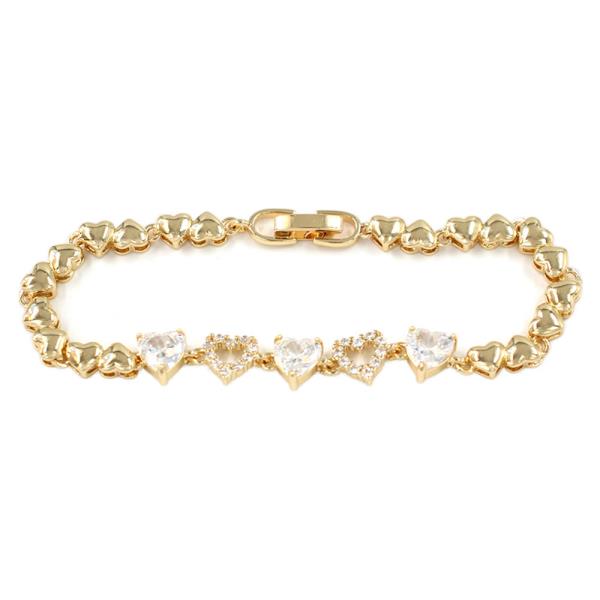RHINESTONE PAVE HEART FOLD-OVER CLASP LINK BRACELET.