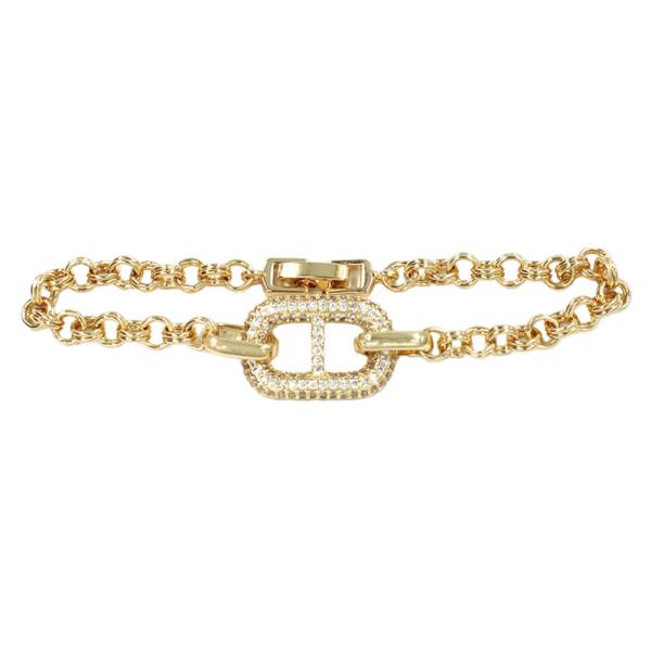 RHINESTONE CENTER LINK CONNECTOR CHAIN FOLD-OVER CLASP LINK BRACELET.