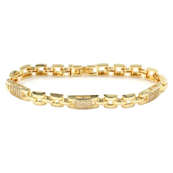 METAL PAVE RECTANGLE ID LINK FOLD-OVER CLASP LINK BRACELET.