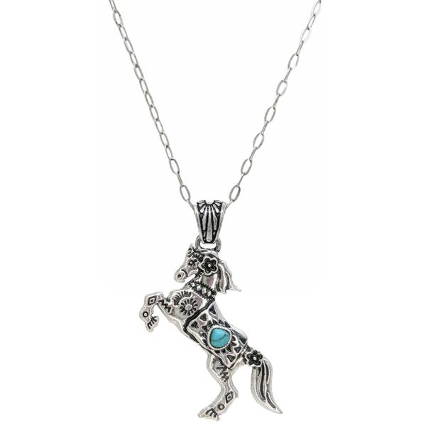 WESTERN HAND STONE HORSE PENDANT NECKLACE