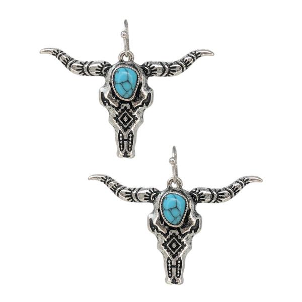 WESTERN HAND STONE STEER HEAD EARRING
