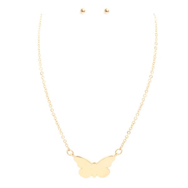 METAL BUTTERFLY PENDANT NECKLACE EARRING SET