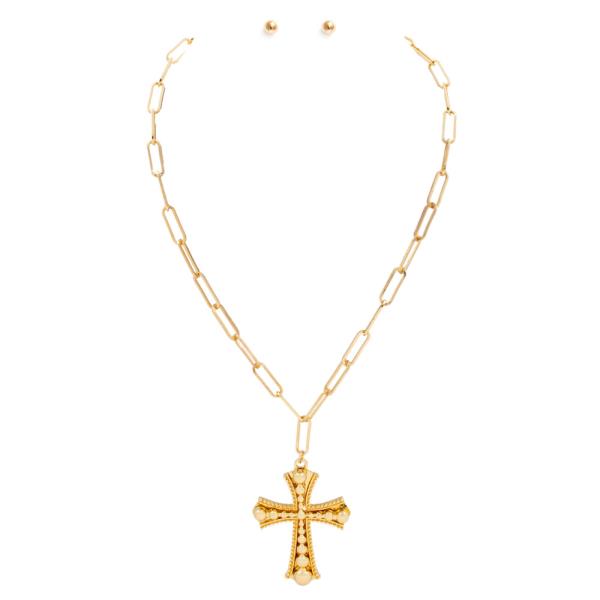 METAL CROSS PENDANT NECKLACE EARRING SET