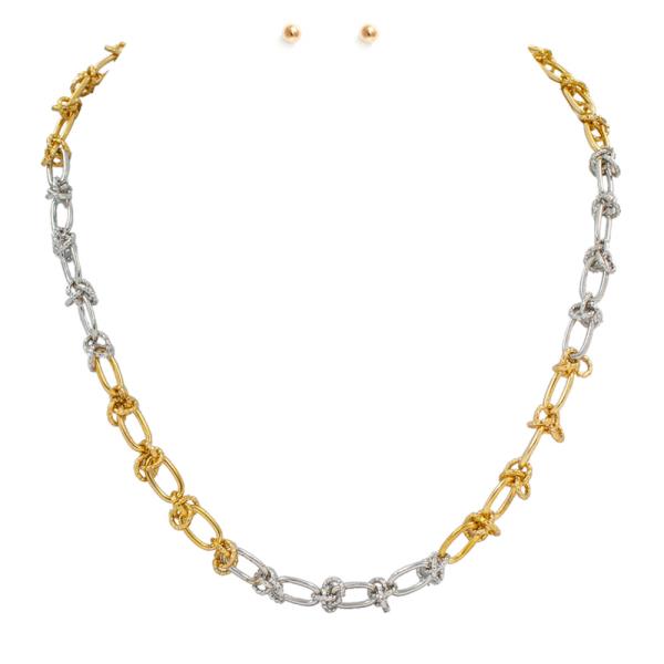 METAL TWO TONE LINK NECKLACE EARRING SET