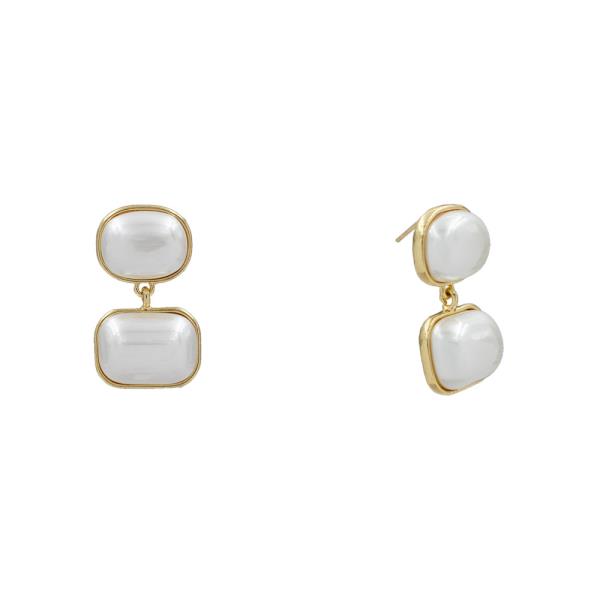 METAL DOUBLE PEARL DROP EARRING