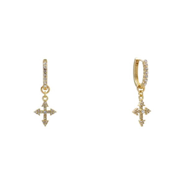 RHINESTONE CROSS HUGGIE EARRINGS
