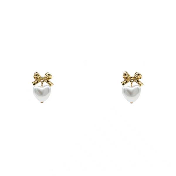 METAL BOW PEARL STUD EARRING