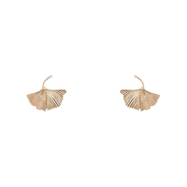 METAL GINKGO STUD EARRING