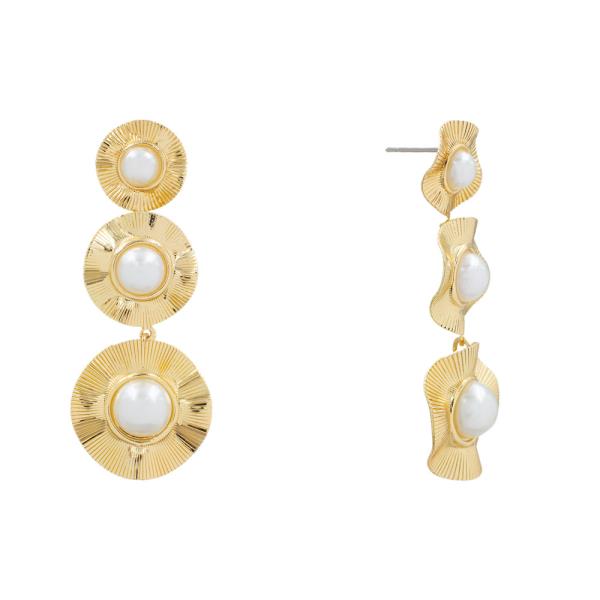 METAL PEARL LINK DANGLE EARRING