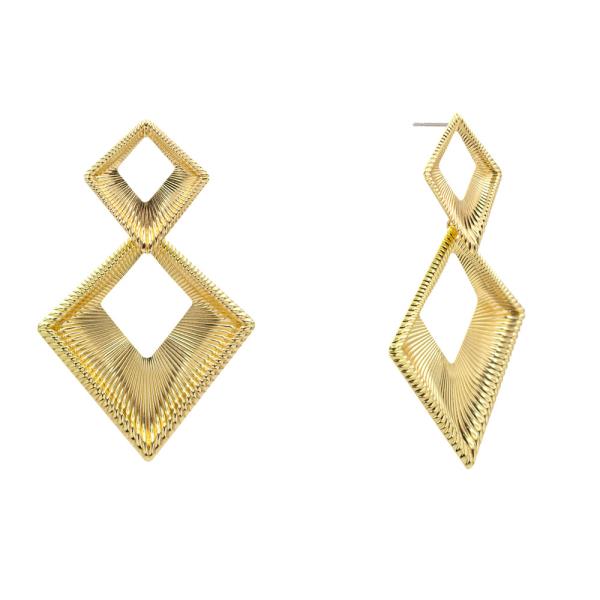 METAL DOUBLE DIAMOND DANGLE EARRING