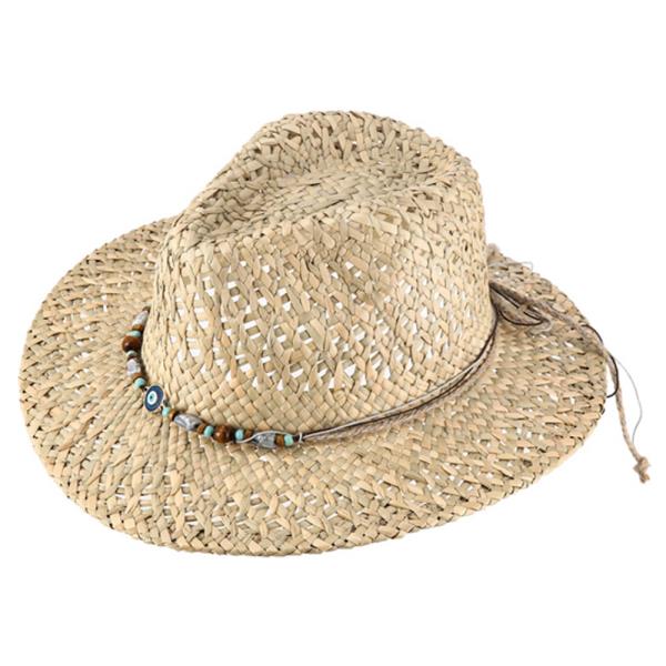 STRAW BEADED BAND SUN HAT