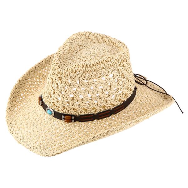 STRAW BEADED BAND COWBOY SUN HAT