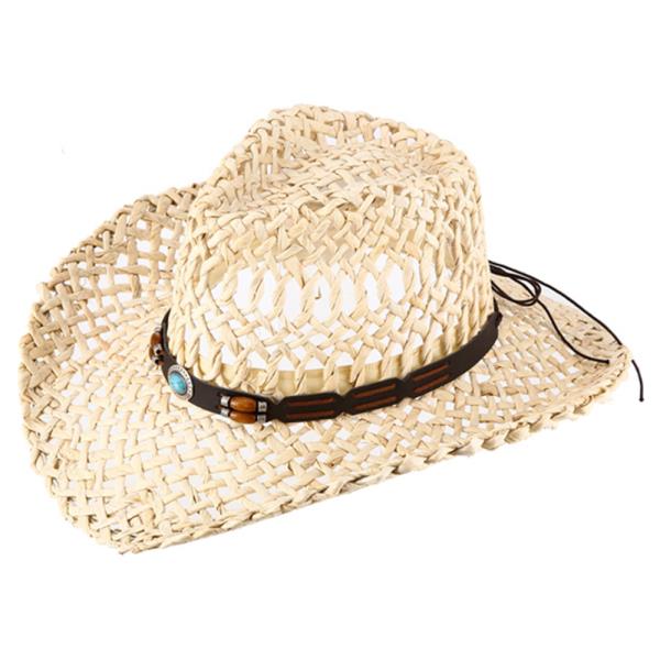 STRAW WOVEN BAND COWBOY SUN HAT