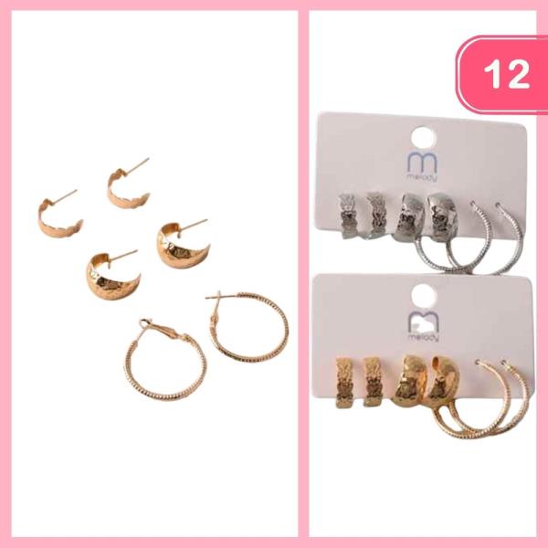 TEXTURED CONCHO HOOP EARRINGS SET (12 UNITS)