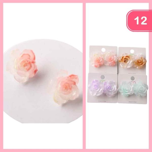 SPRAY PEARLIZED ROSE EARRINGS (12 UNITS)