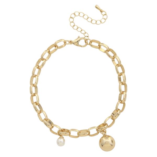 SODAJO LINK DANGLING METAL PEARL CHARM GOLD DIPPED BRACELET