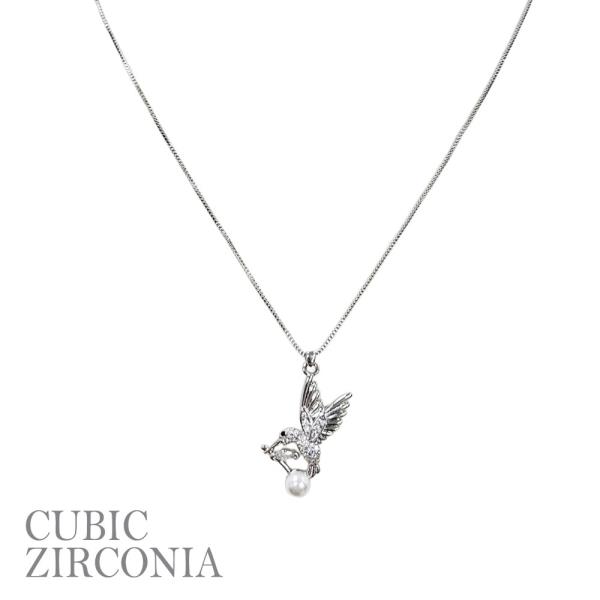 CZ HUMMINGBIRD PEARL NECKLACE