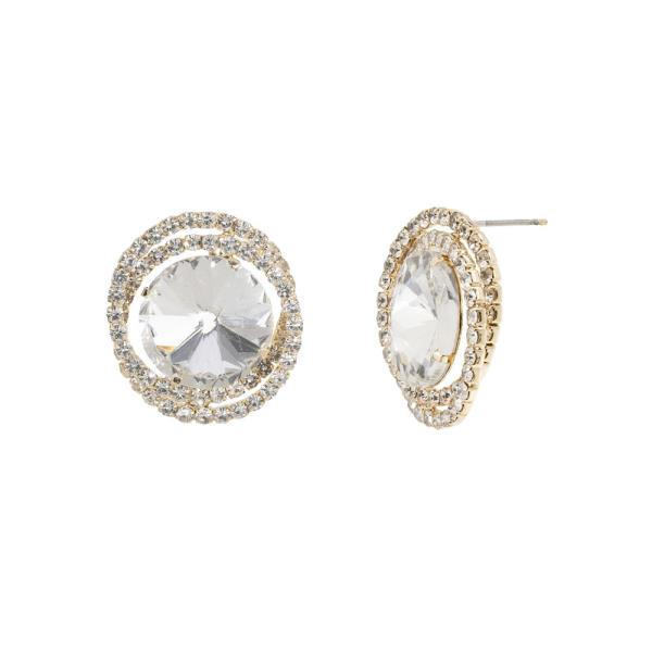 RHINESTONE ROUND CONE POST EARRING