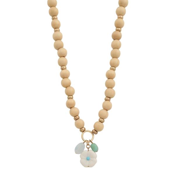 WOOD BEAD HEART MULTI PENDANT NECKLACE