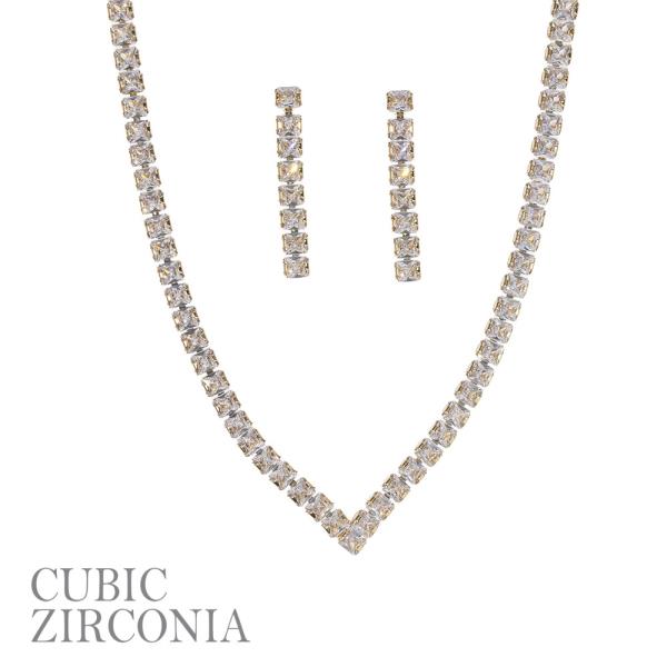 CZ RADIANT V NECKLACE EARRING SET